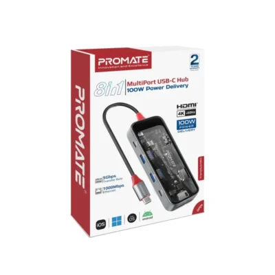 Promate 8-in-1 Transparent USB-C Hub