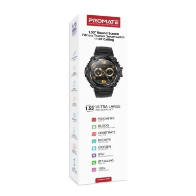 Promate 1.53” Round Screen Fitness Tracker Smartwatch